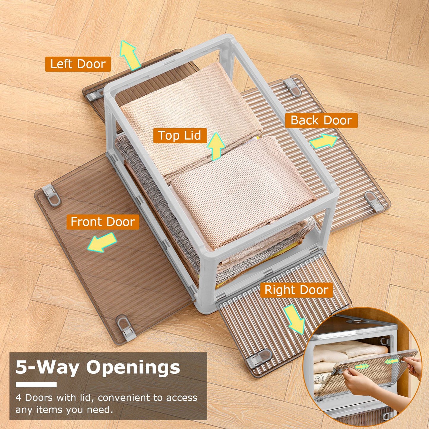 70QT Foldable Storage Bin with Lid and 4 Side Doors