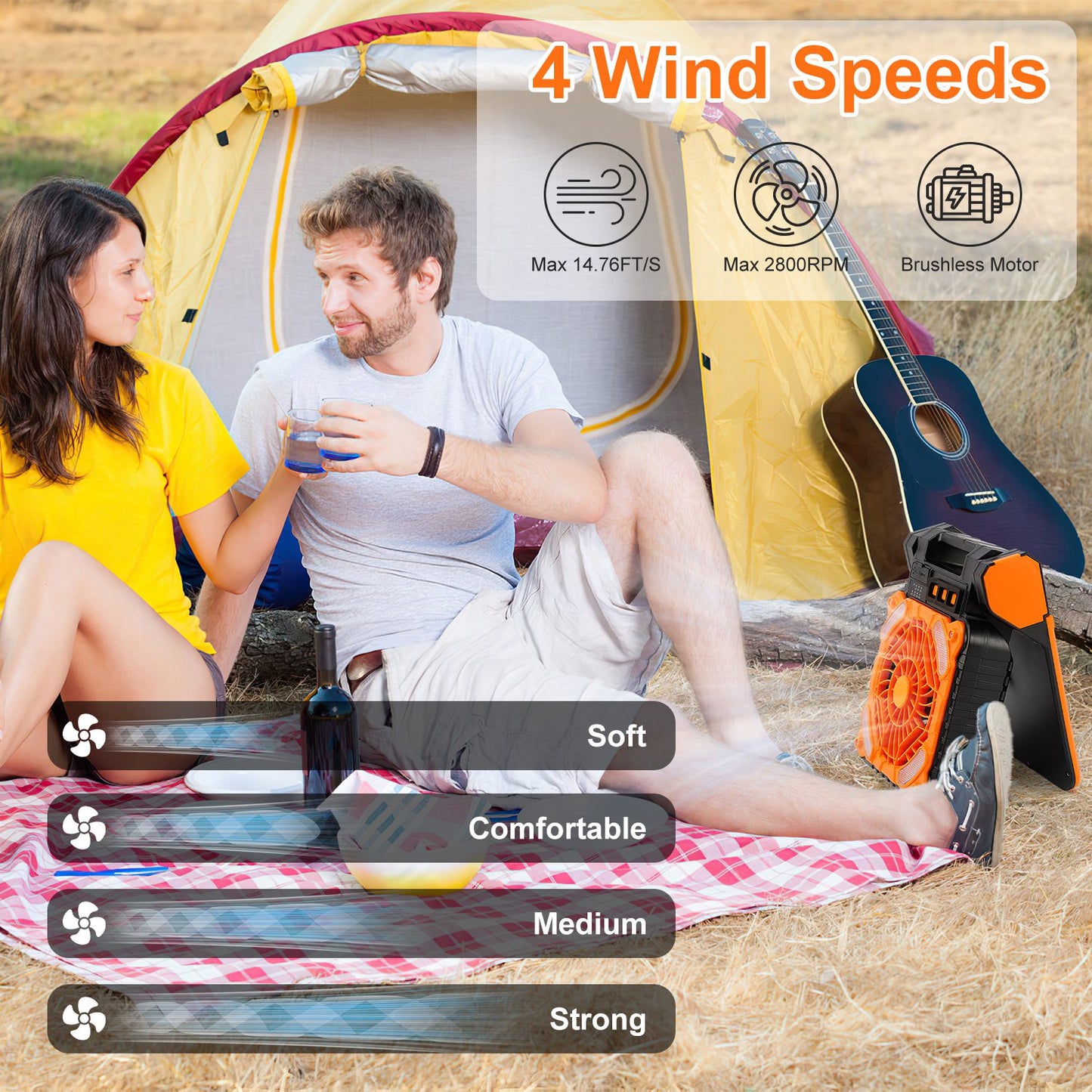Solar Camping Fan with LED Lantern & 5200mAh Power Bank