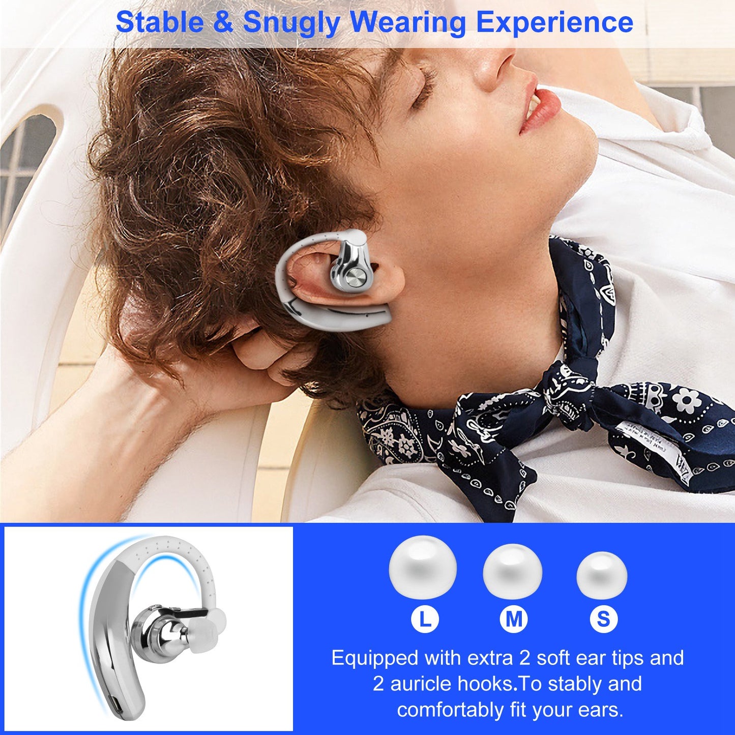 Wireless Bluetooth Earpiece with Mic for Business & Driving