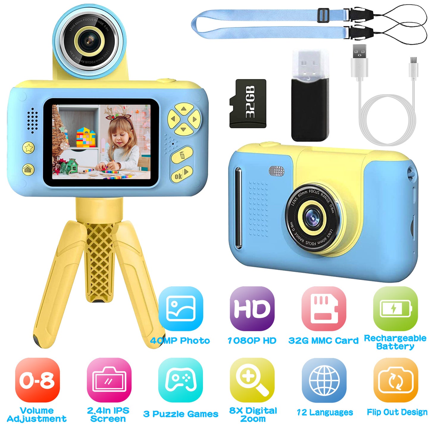 Kids Digital Camera with Flip Lens & 2.4" Screen