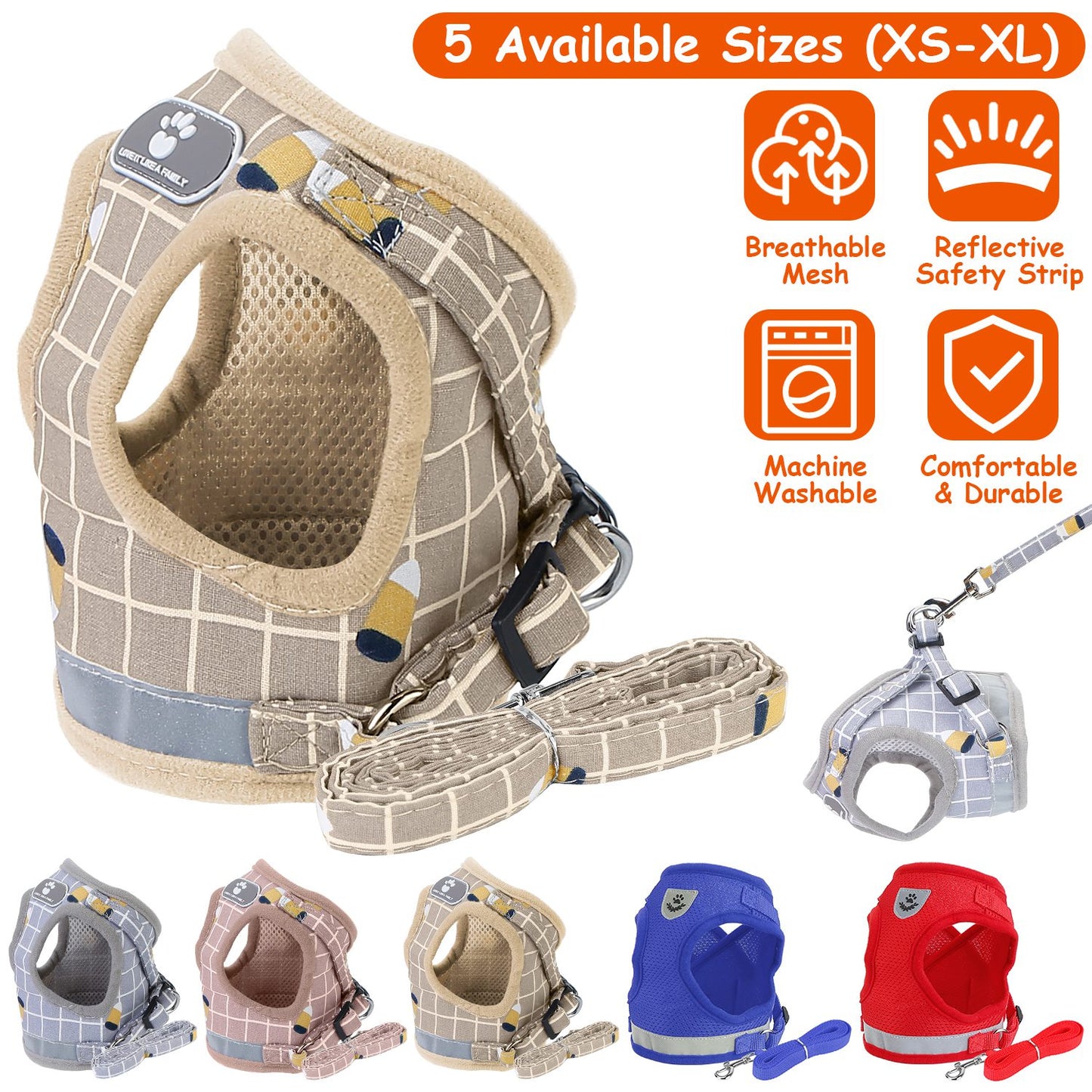 Reflective Dog Harness and Leash Set with Adjustable Mesh Vest