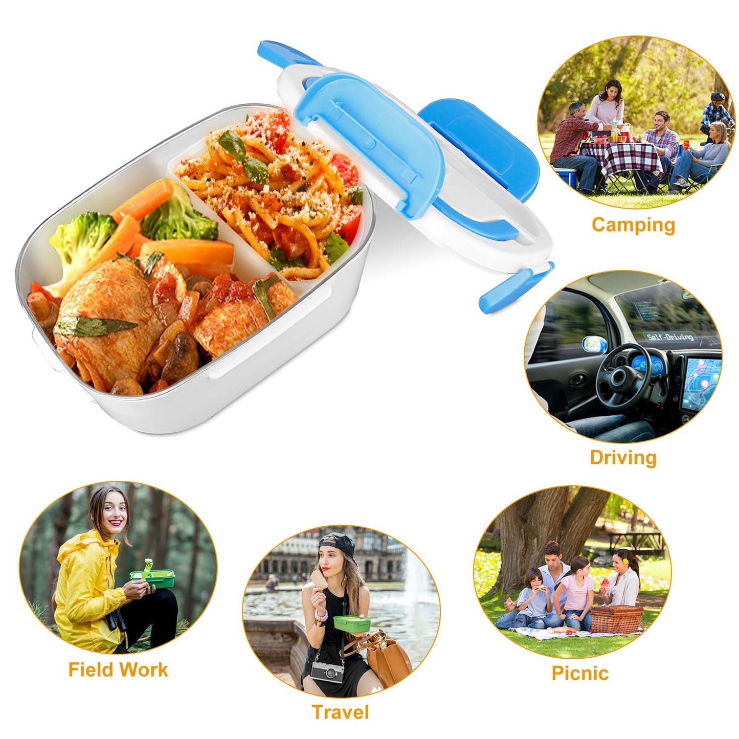 Electric Heated Lunch Box with Dual Compartments & Car Adapter