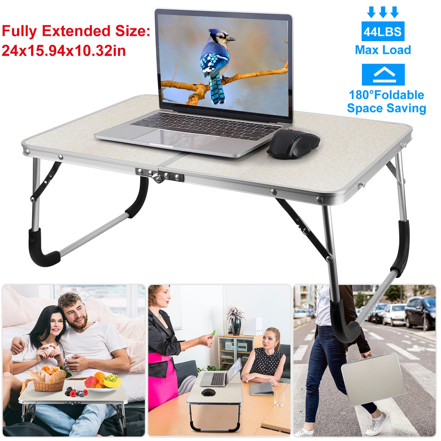 Foldable Laptop Table with Adjustable Legs for Bed & Sofa