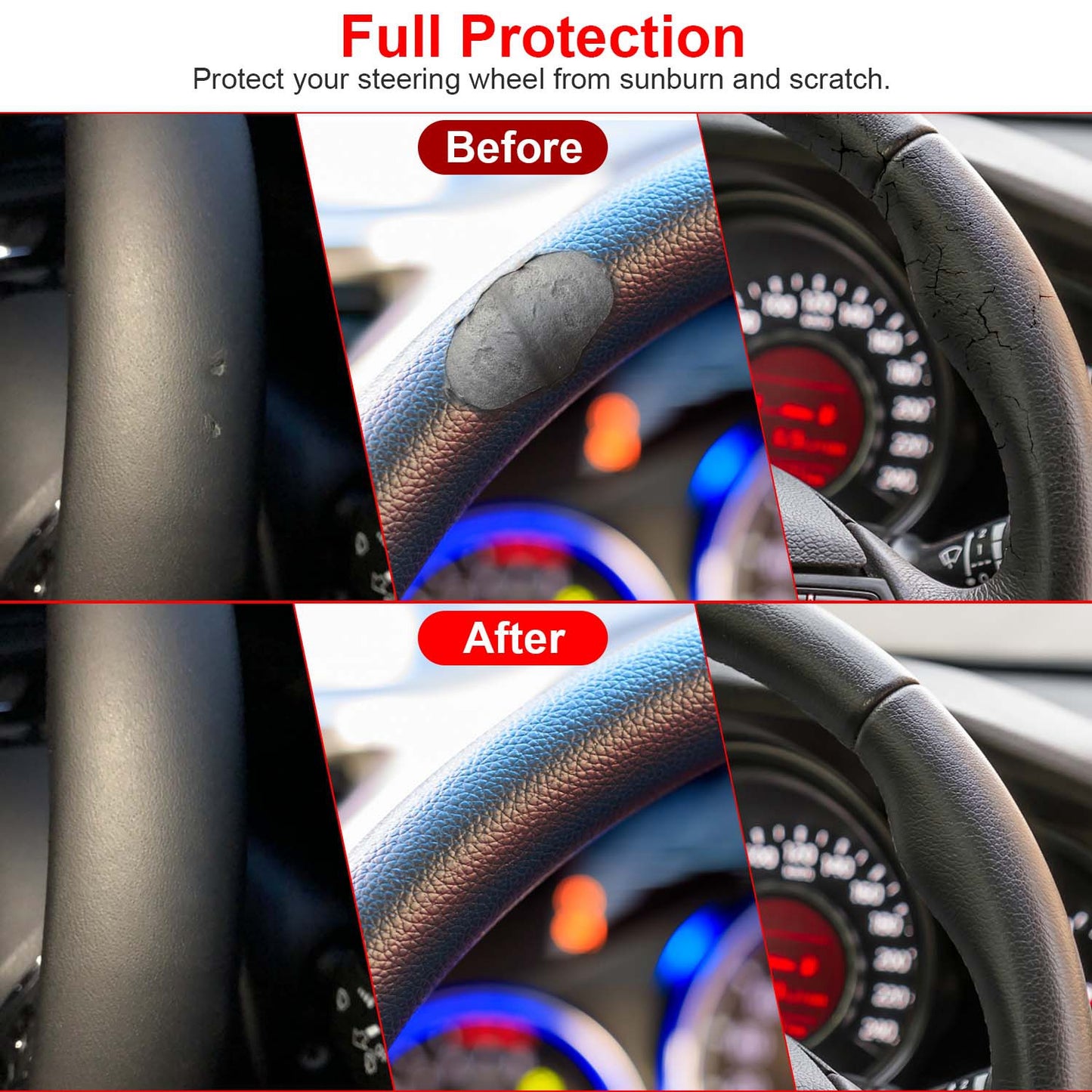 Steering Wheel Cover 14.5-15" Universal Fiber Leather