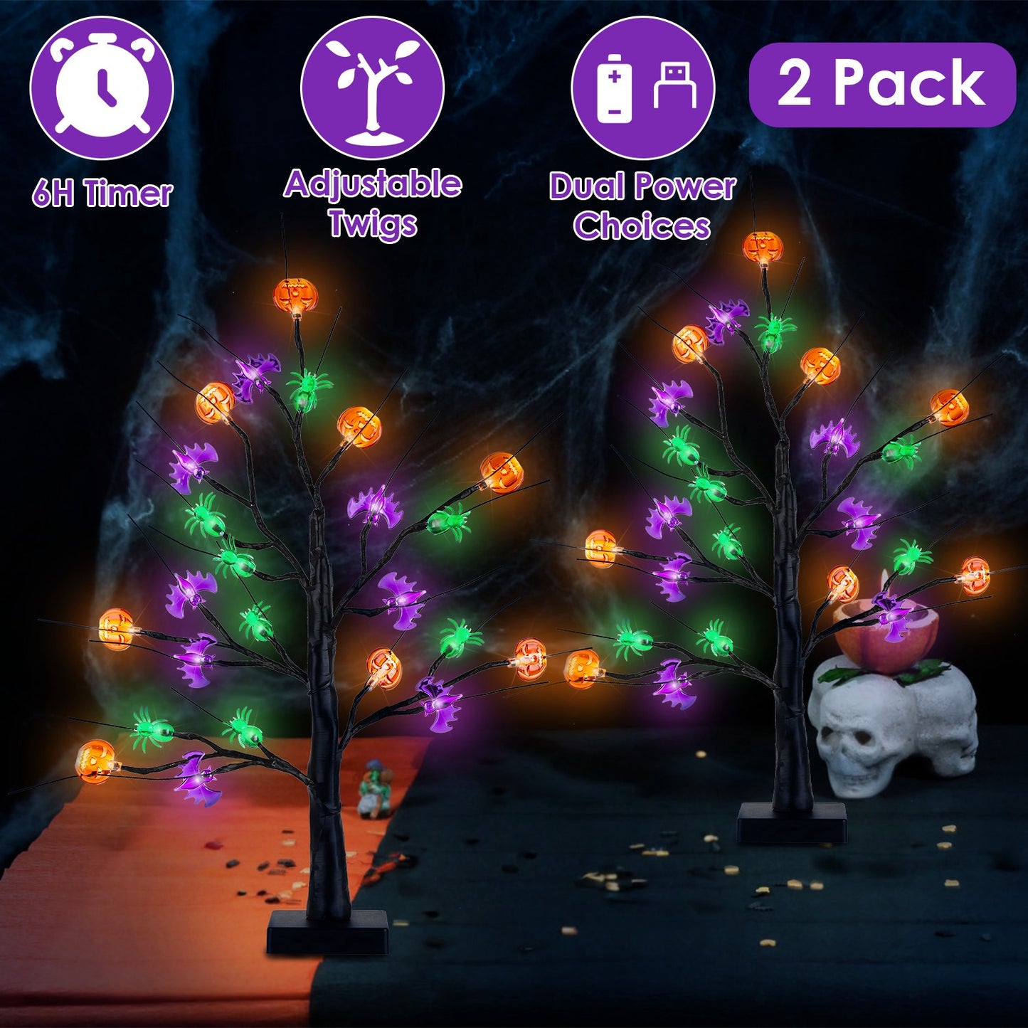 Lighted Halloween Tree 2-Pack with Timer & Adjustable Branches