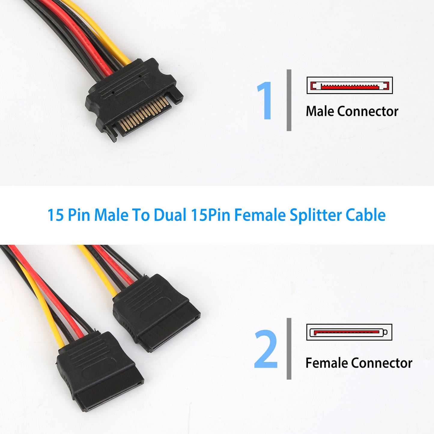 15-Pin SATA Power Y Splitter Cable Adapter - 7.9 Inch
