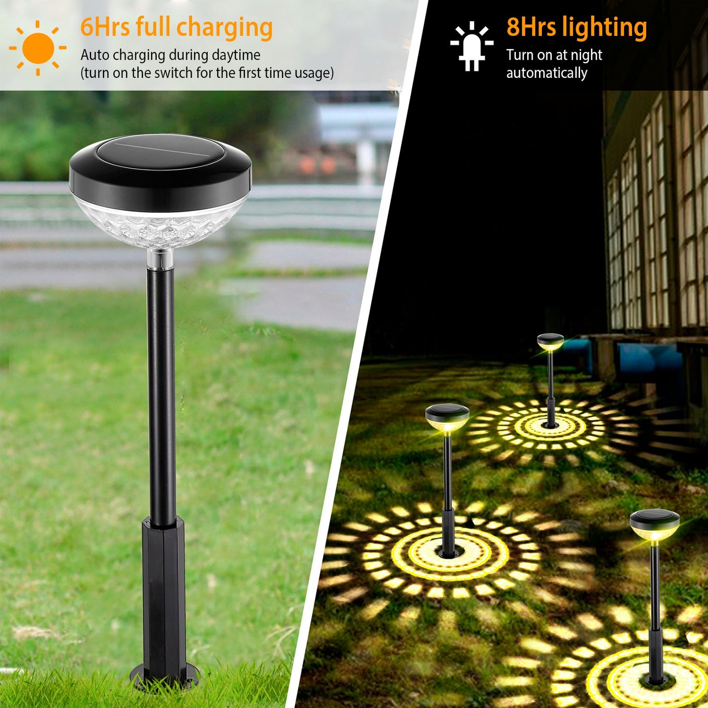Solar Pathway Lights with Sunflower Pattern Projection (4-Pack)