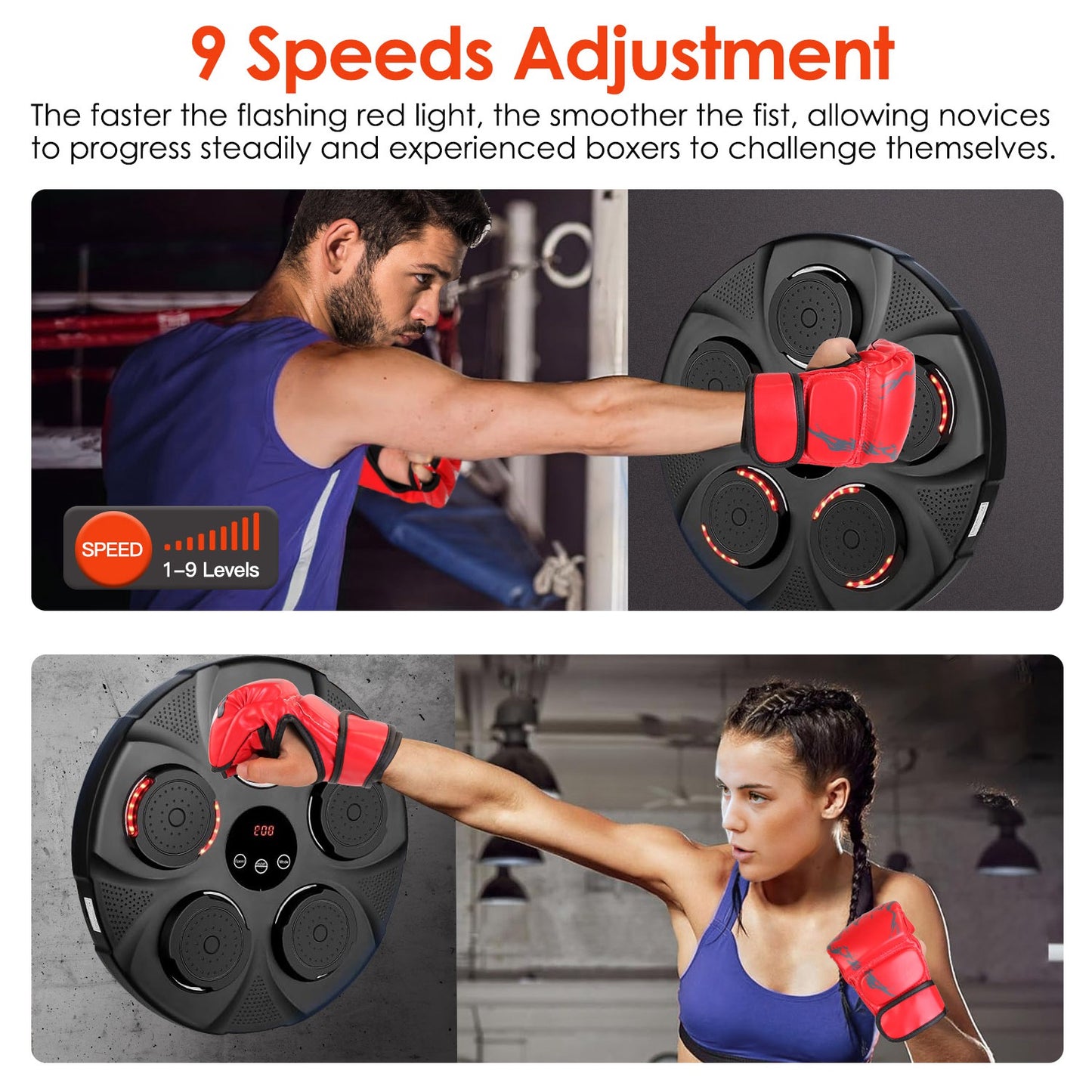 Music Boxing Machine with LED Lights and Bluetooth Speaker