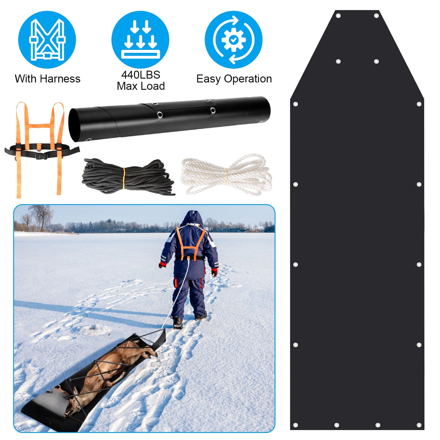 Deer Drag Sled with Handle for Hunting and Game Hauling