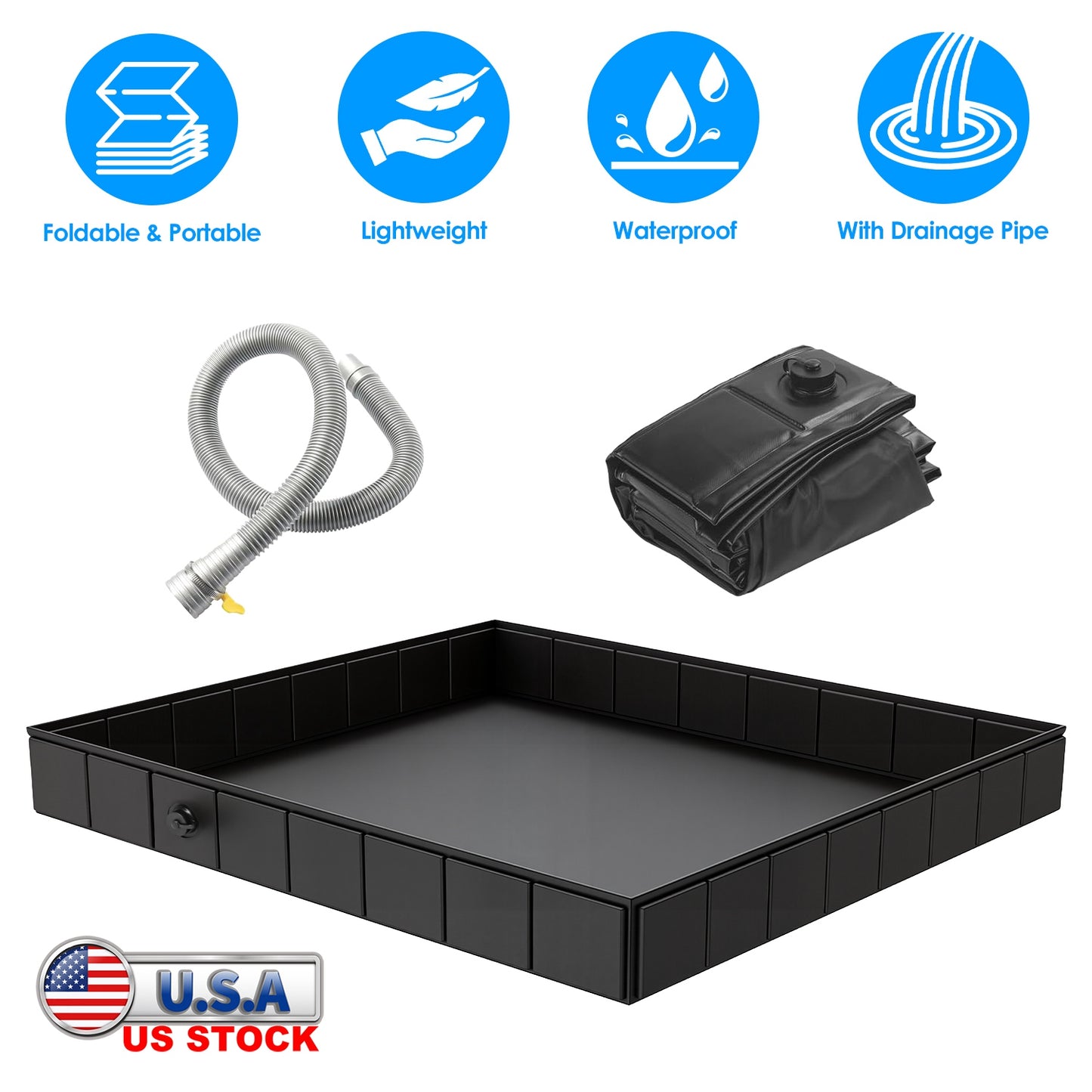 Portable Shower Pan 41x41in Foldable Camping Basin with Drain