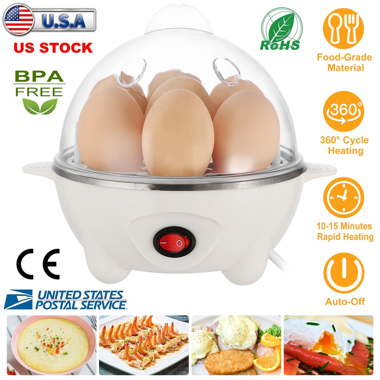 Electric Egg Cooker 7-Egg Capacity with Auto Shut-Off