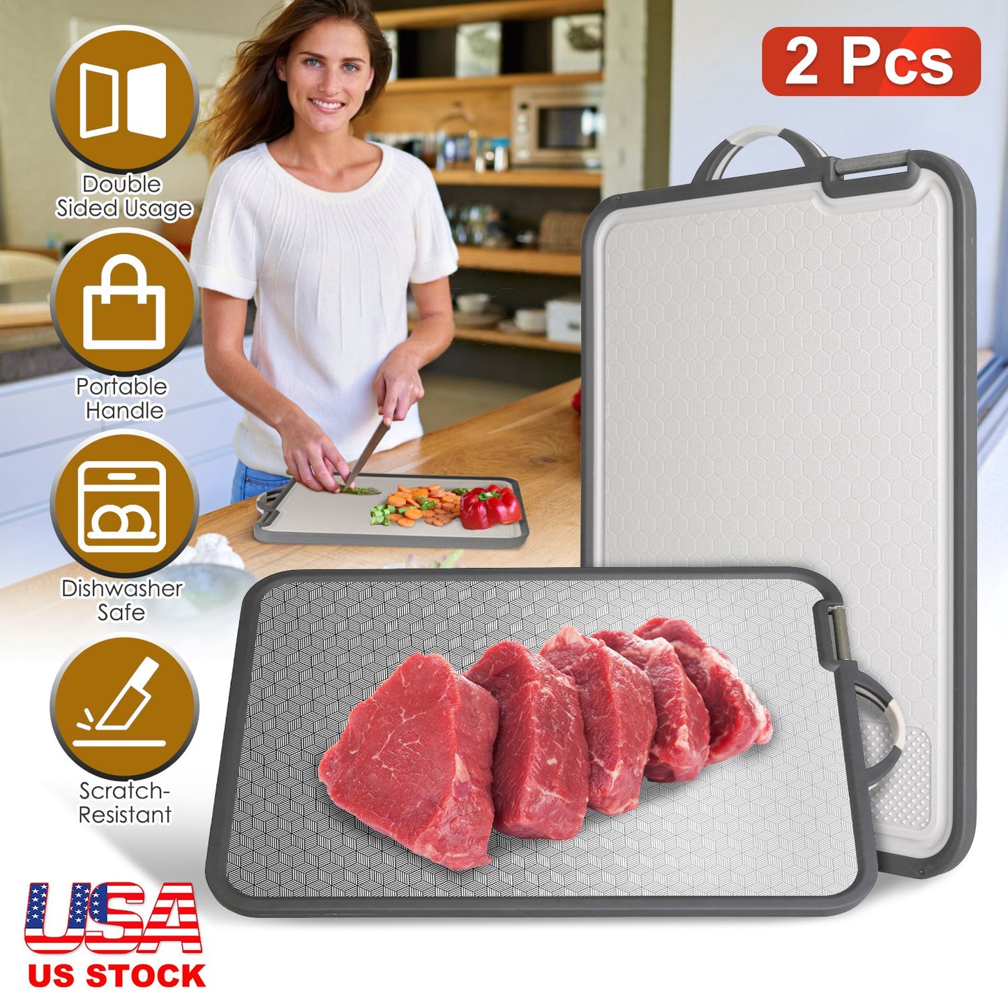 Double Sided Cutting Board with Knife Sharpener - 2 Pack