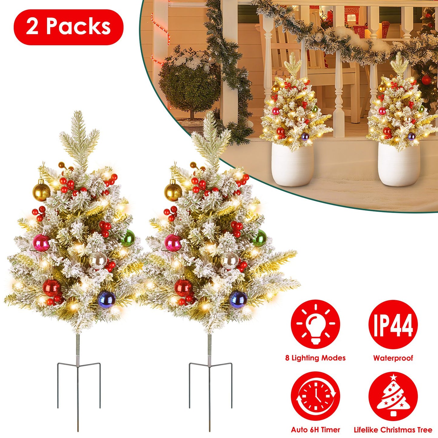 Battery Powered LED Christmas Tree Urn Filler - 2 Pack