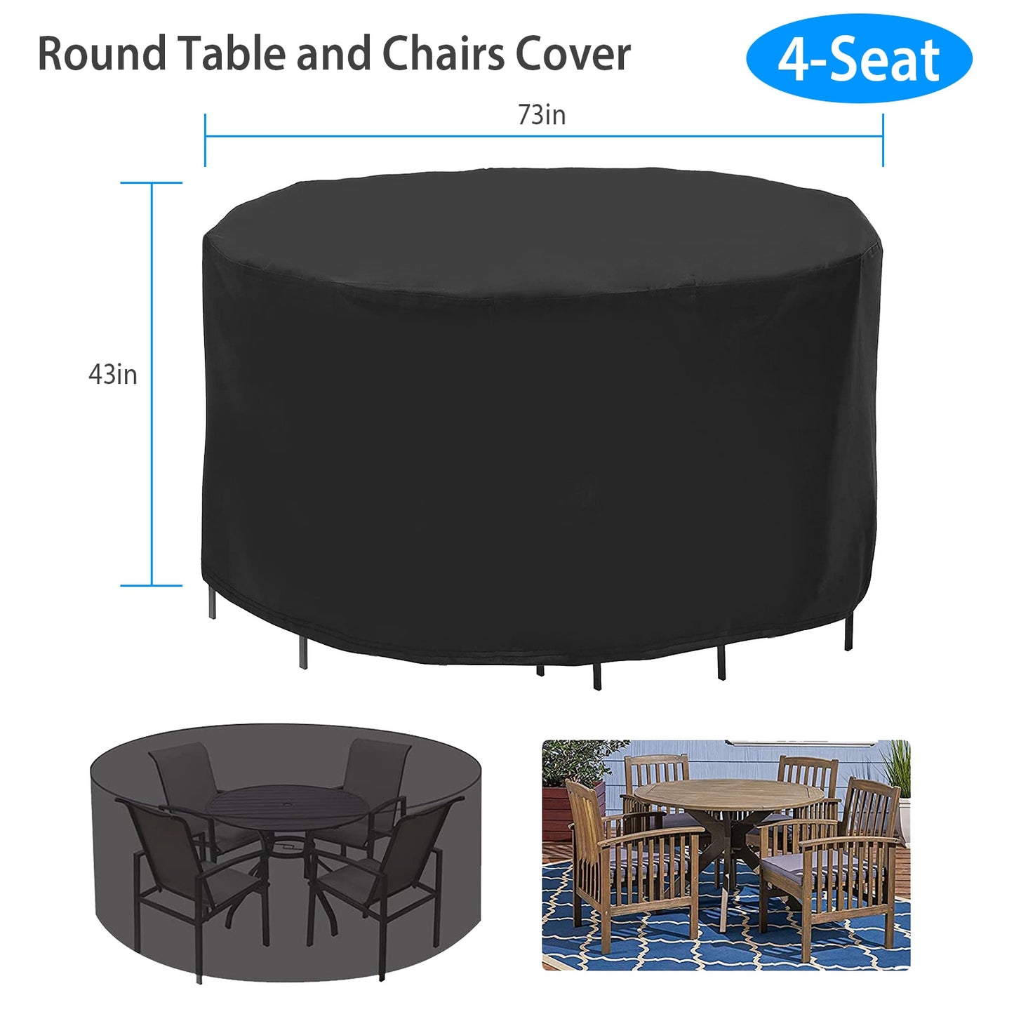 Round Patio Furniture Cover 73x43in - UV & Water Resistant