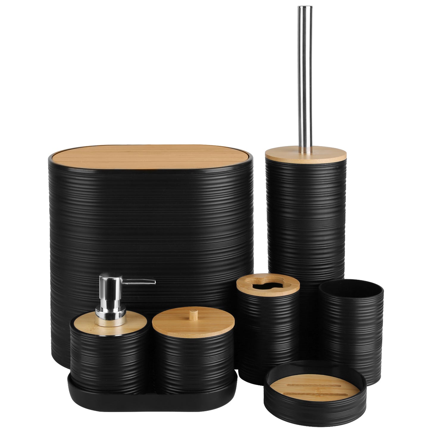 8-Piece Bathroom Accessories Set with Bamboo Accents