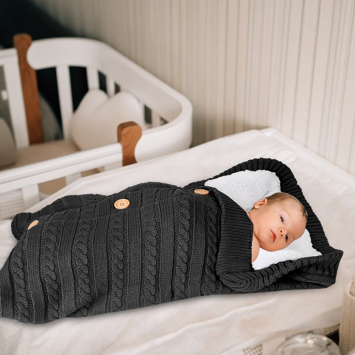 Baby Knit Swaddle Blanket with Button Closure 0-12 Months