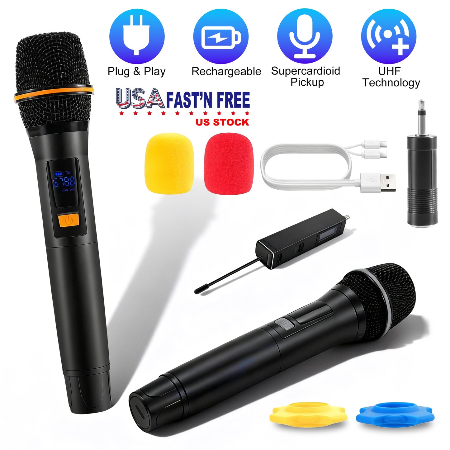 UHF Wireless Microphone System with 262ft Range & Rechargeable Mics