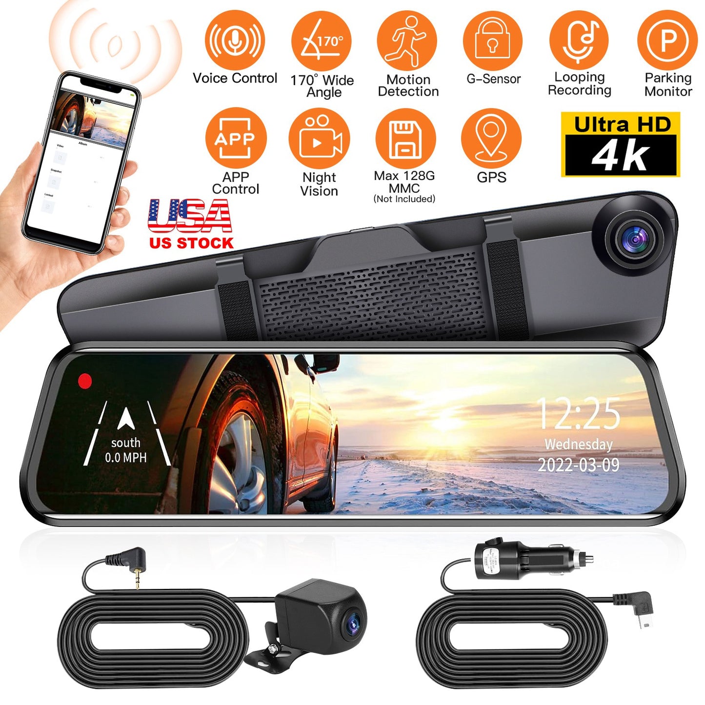 12-Inch Dual Lens Dash Cam with 4K Front & Rear Camera