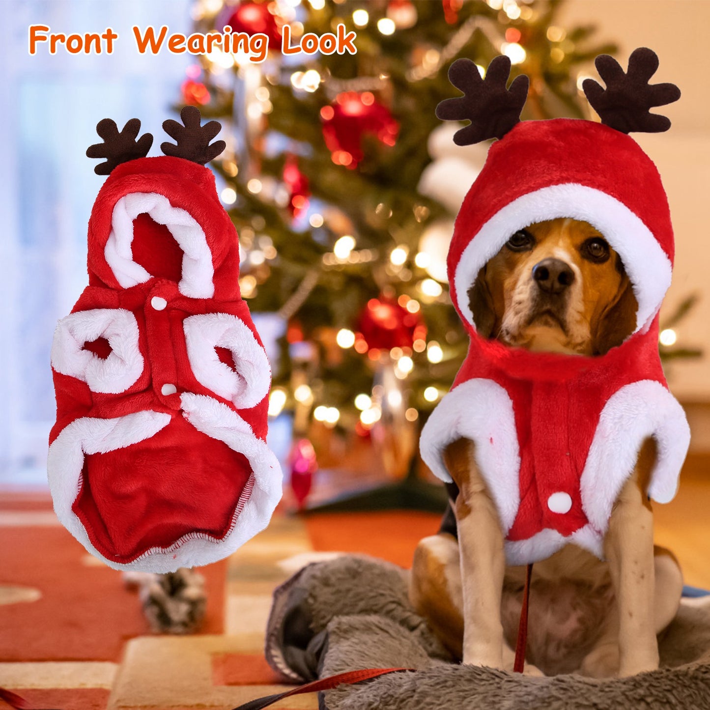 Santa Claus Pet Costume with Reindeer Antlers for Dogs & Cats
