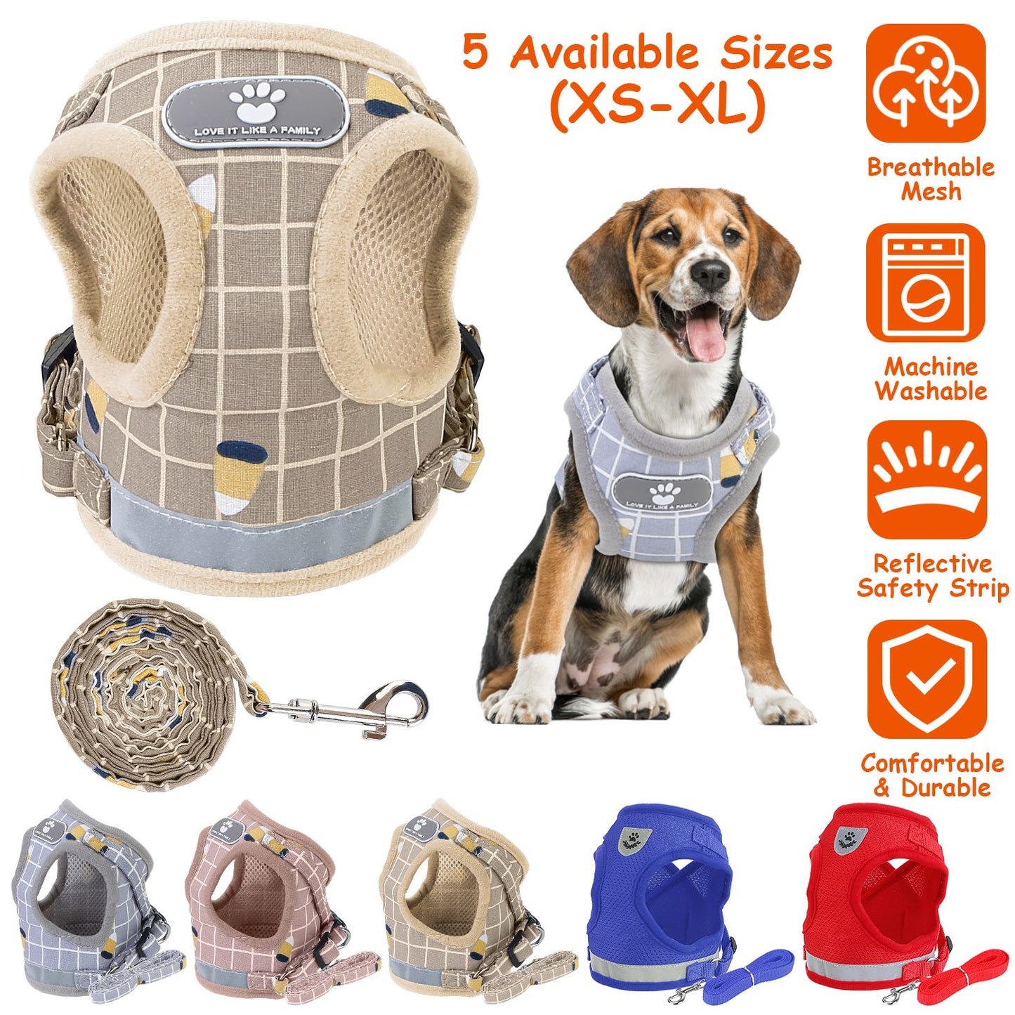 Reflective Dog Harness and Leash Set with Adjustable Mesh Vest