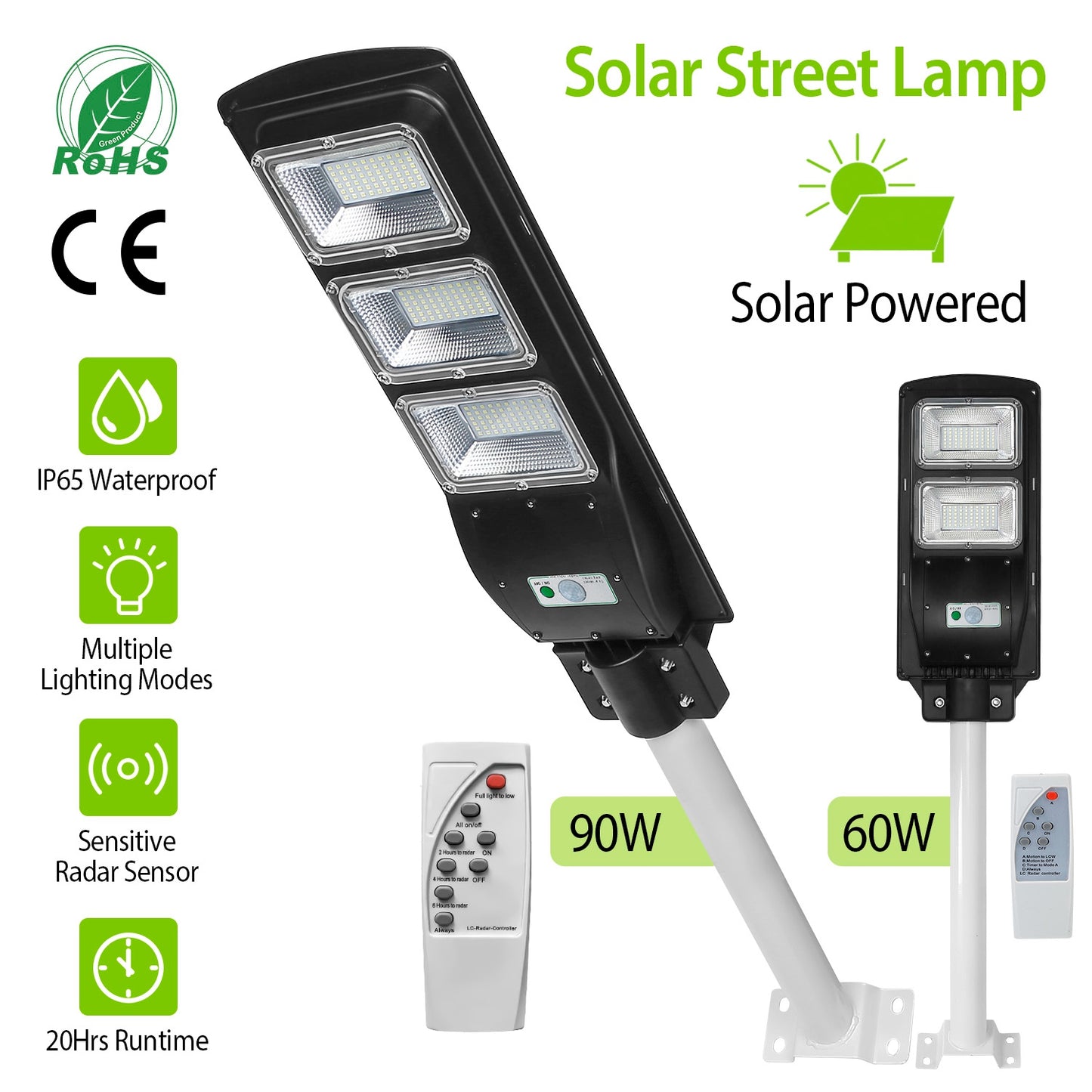 Solar Street Light 180 LED with Radar Sensor & Remote Control