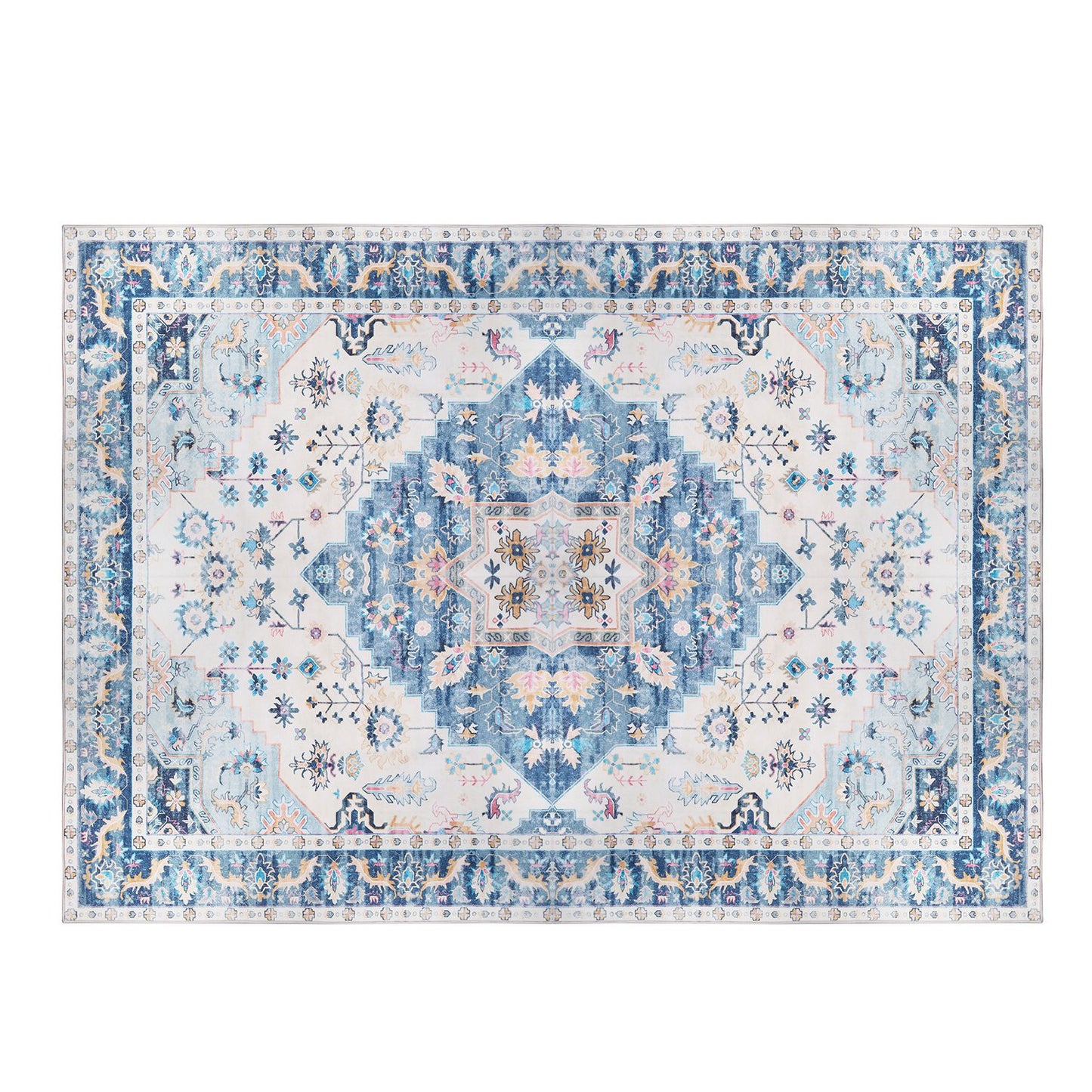 Vintage Area Rug 6x9 FT Non-Slip Washable Soft Faux Cashmere