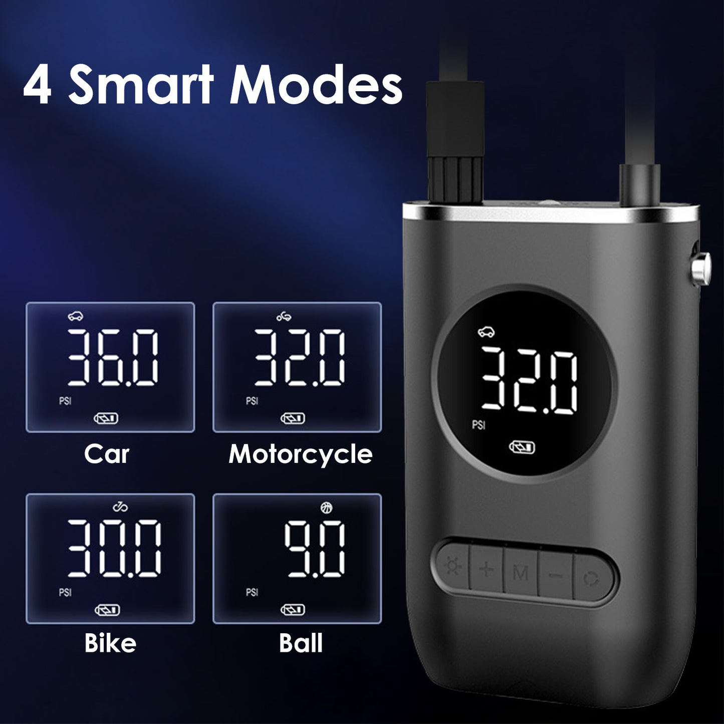 Portable Tire Inflator Pump 150 PSI Wireless with LED Light
