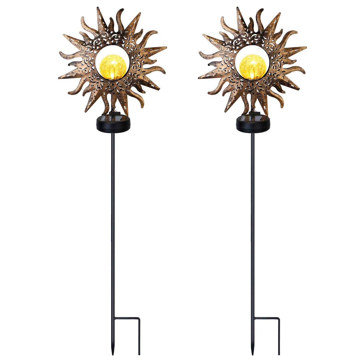 Solar Moon Star Garden Stake Light with Crackle Glass Globe