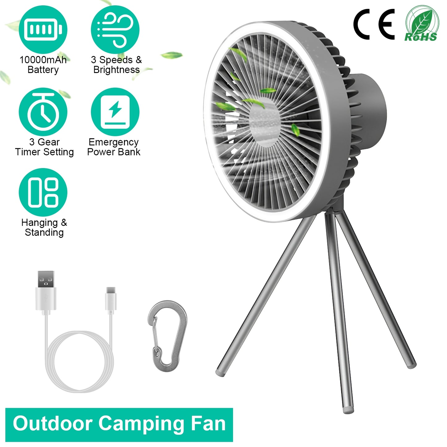 Camping Fan with LED Lantern 10000mAh Rechargeable Battery