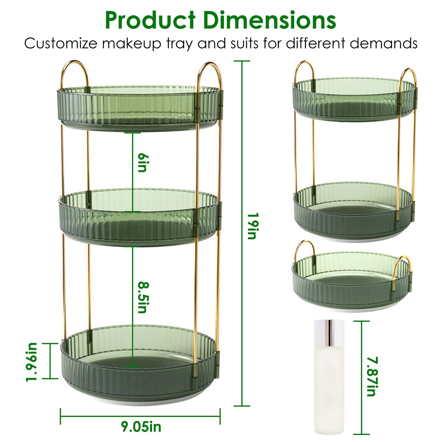 3-Tier Rotating Makeup Organizer with 360° Spin