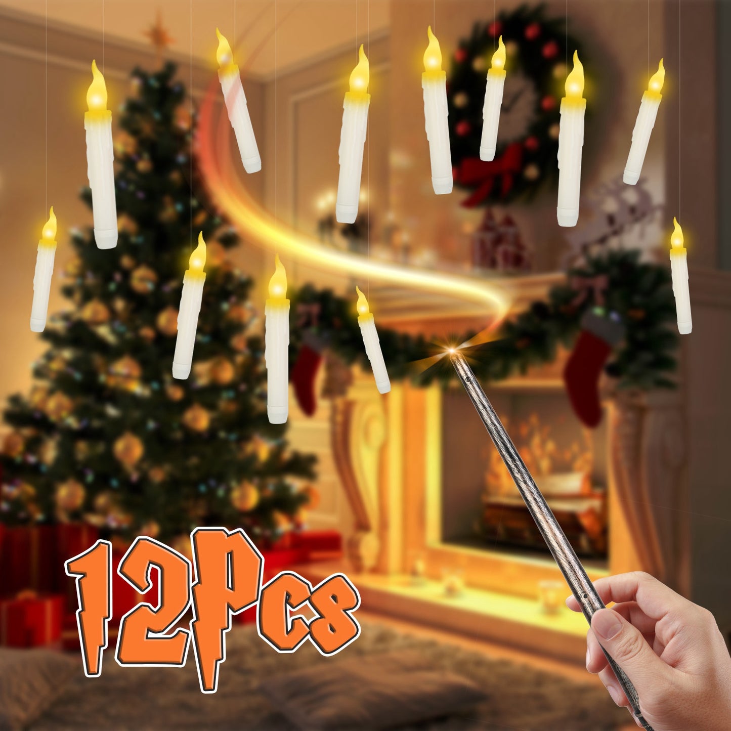 Floating LED Candles 12-Pack with Magic Wand Remote