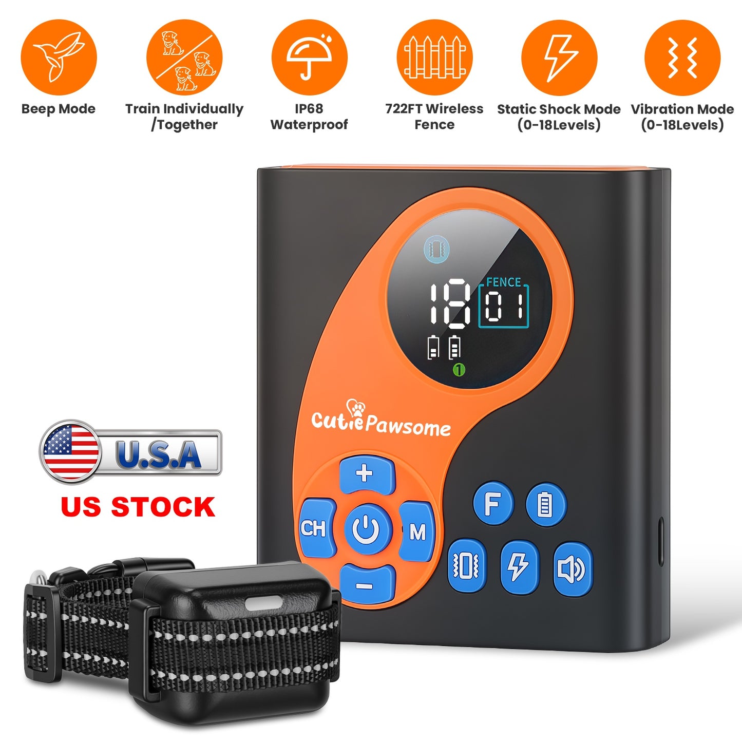 Wireless Dog Fence System with Training Collar – 722FT Range