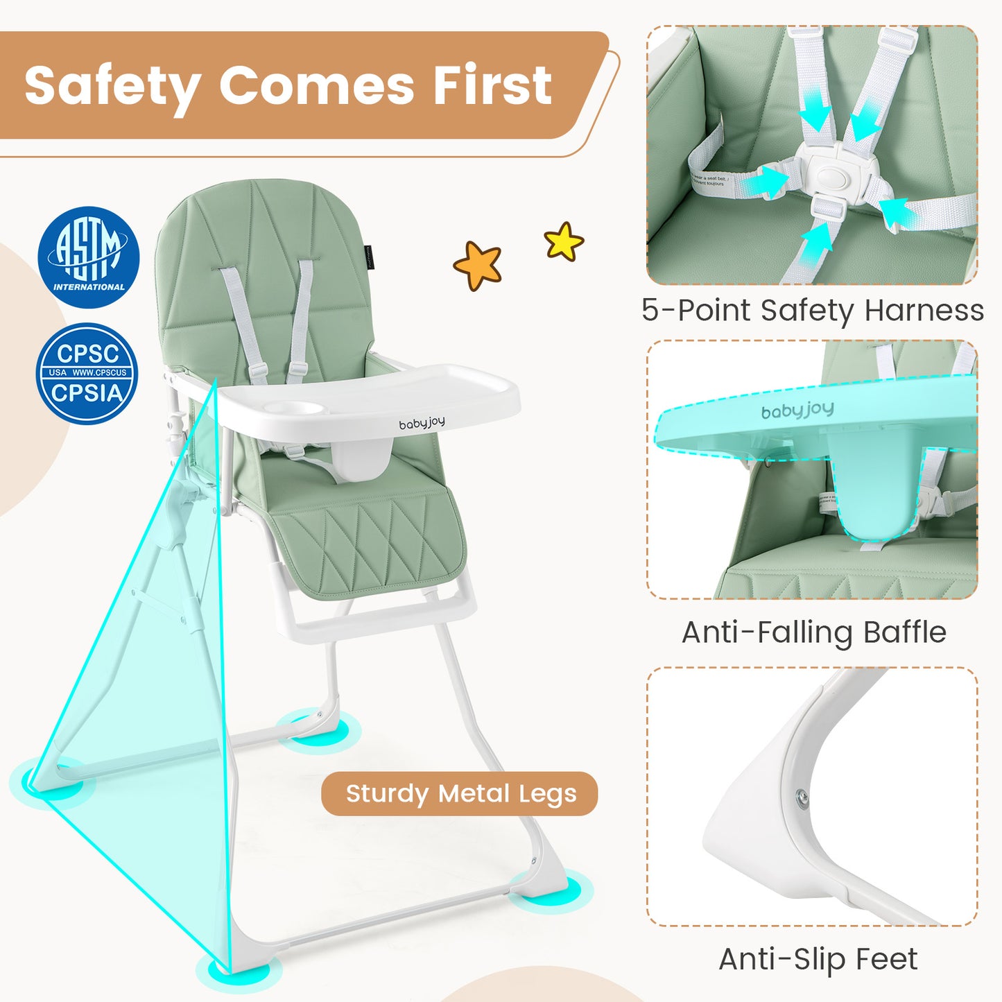 Compact Folding High Chair with Adjustable Tray