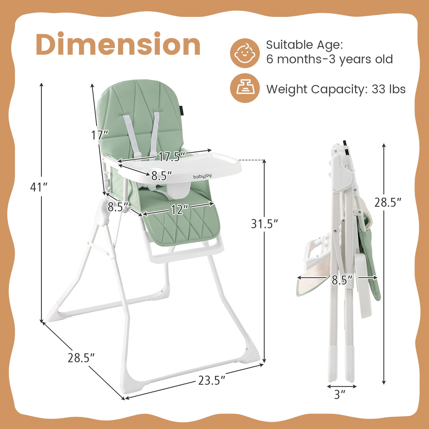 Compact Folding High Chair with Adjustable Tray