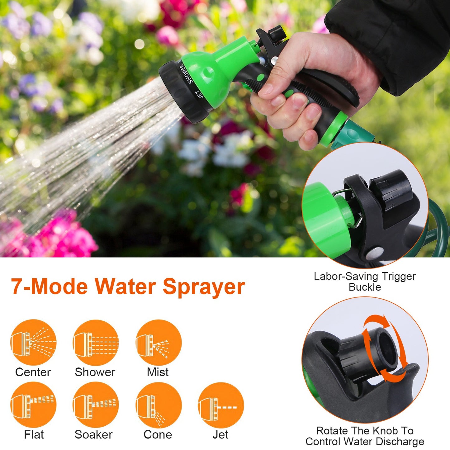 Self-Coiling Garden Hose with 7-Mode Sprayer - 49.2ft