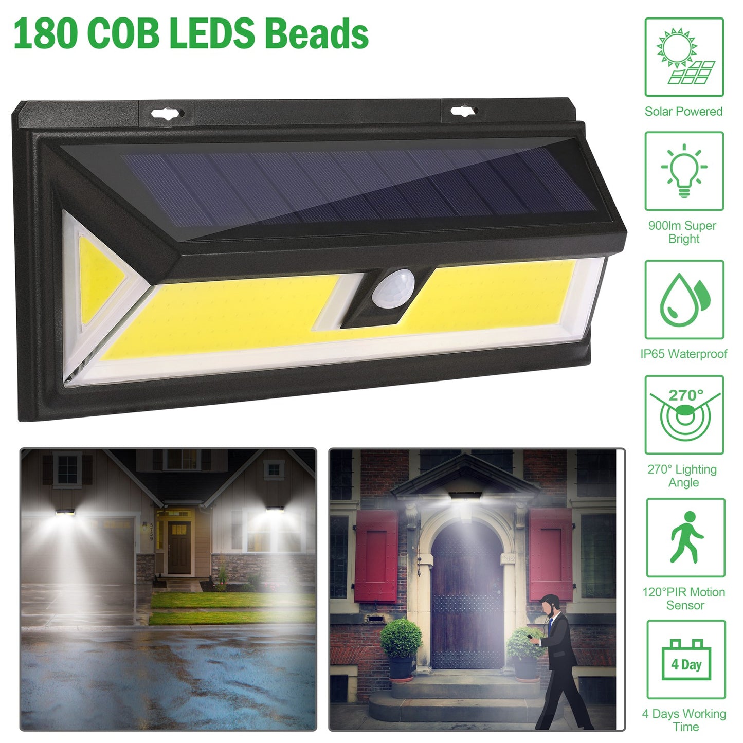 Solar Motion Sensor Wall Light 180 LED Outdoor Waterproof