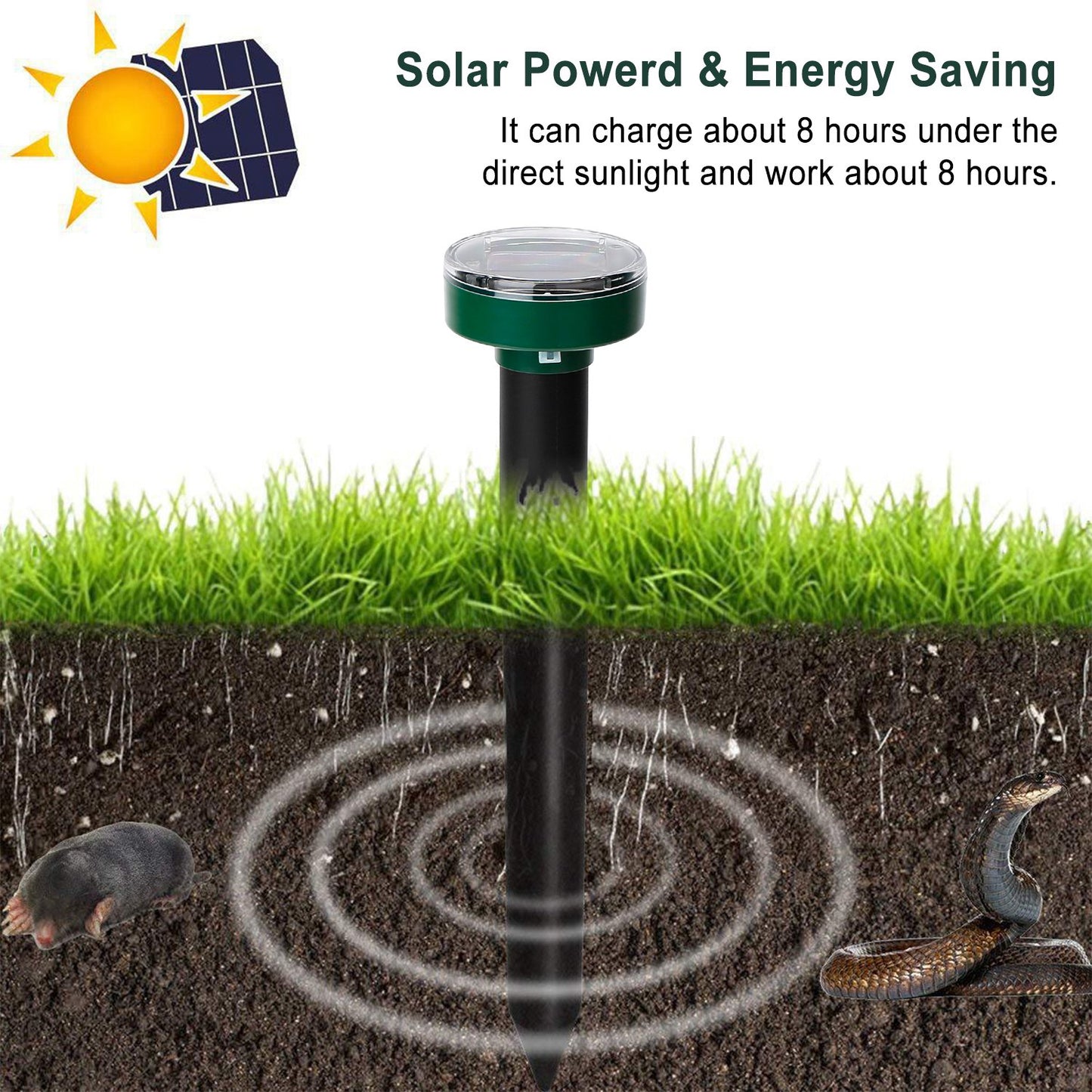 Solar Mole Repeller Stakes - 4 Pack Sonic Gopher Deterrent