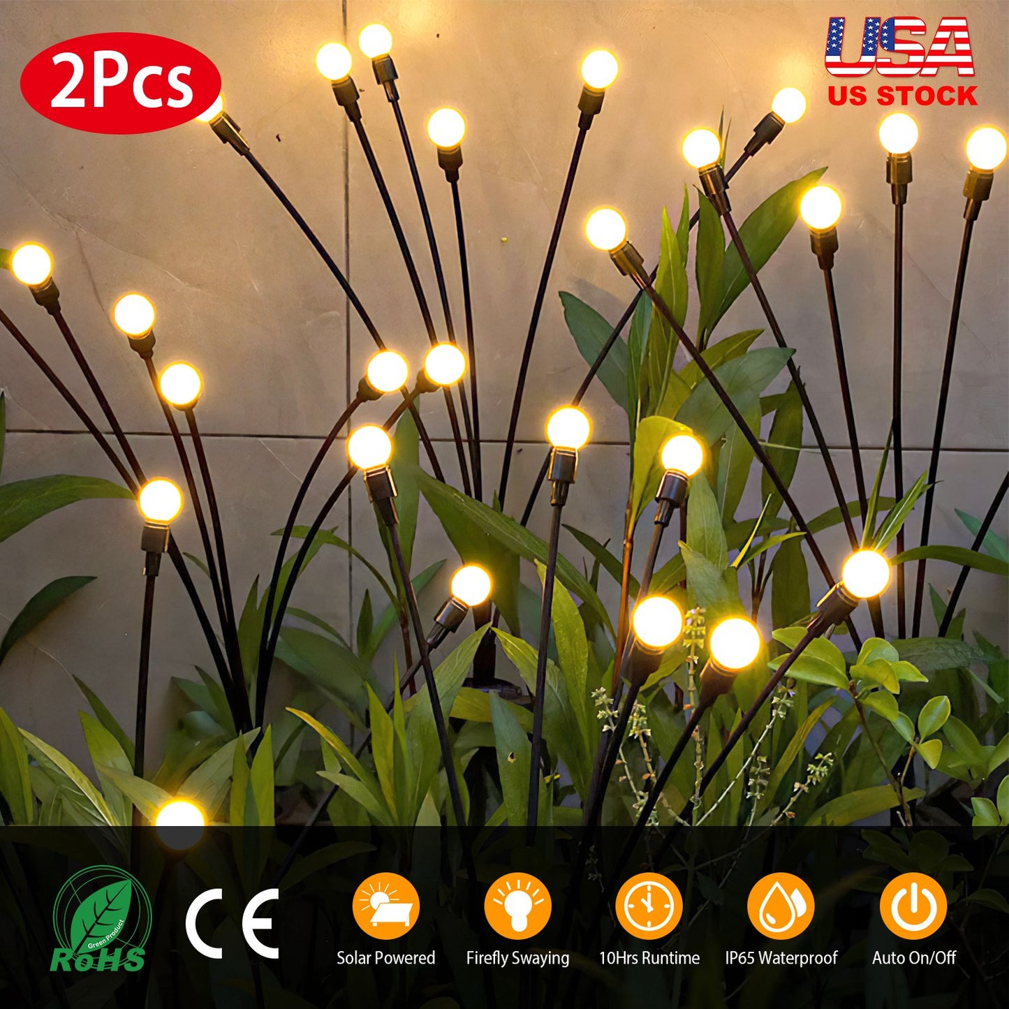 Solar Firefly Swaying Garden Lights - Waterproof LED Pathway