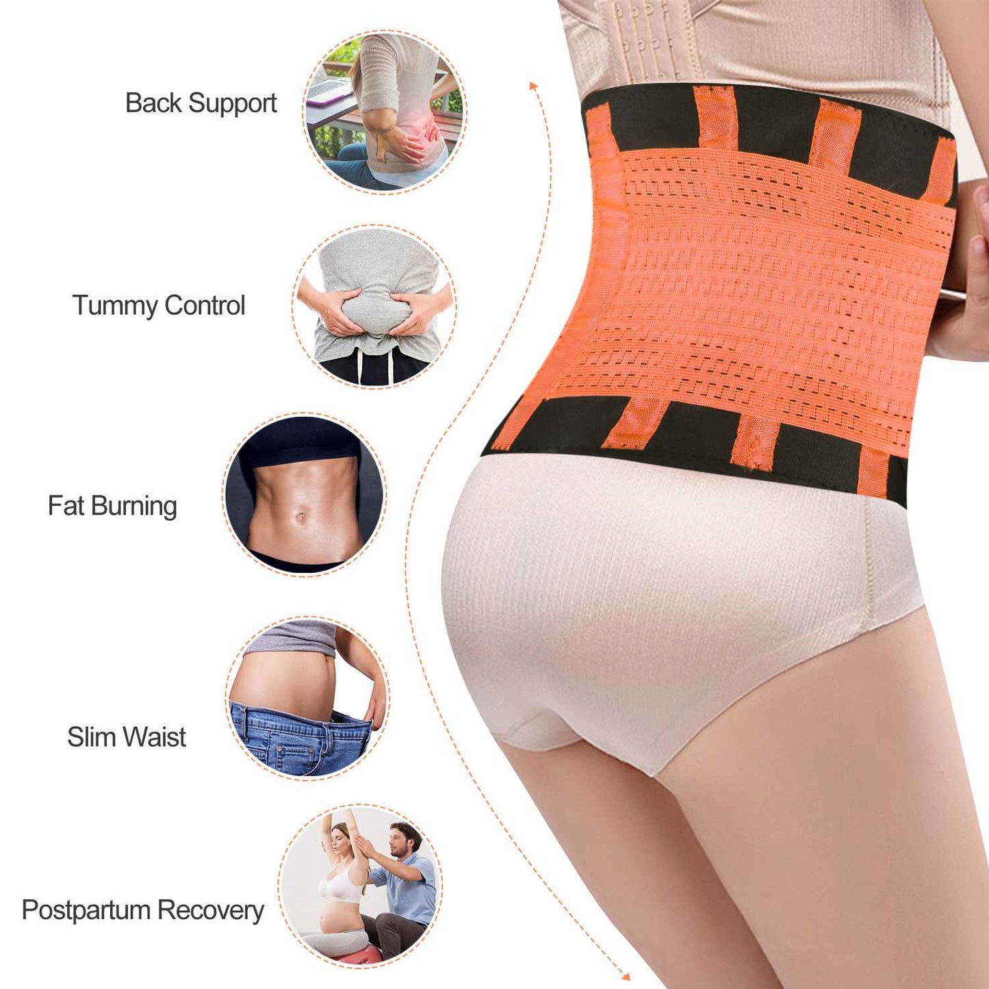 Waist Trainer Belt with Back Support - Adjustable Slimming Band