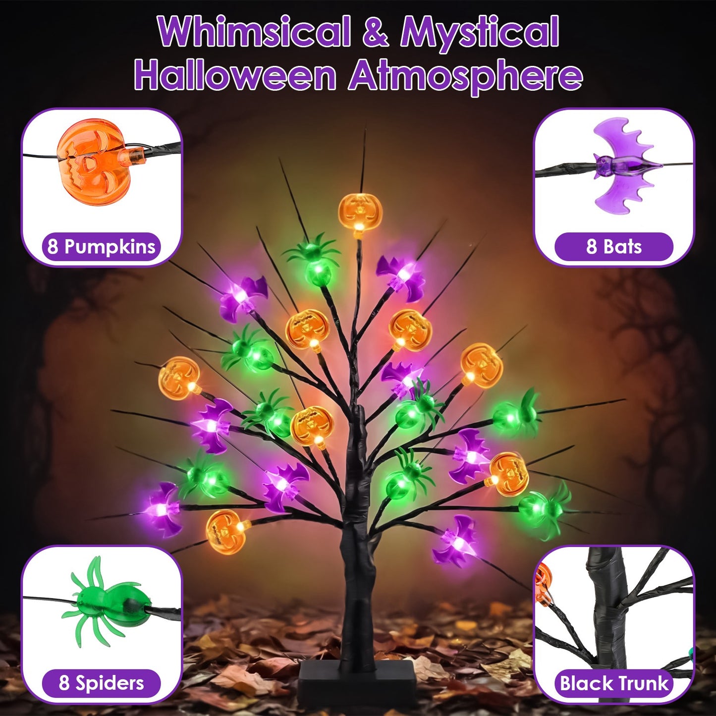 Lighted Halloween Tree 2-Pack with Timer & Adjustable Branches