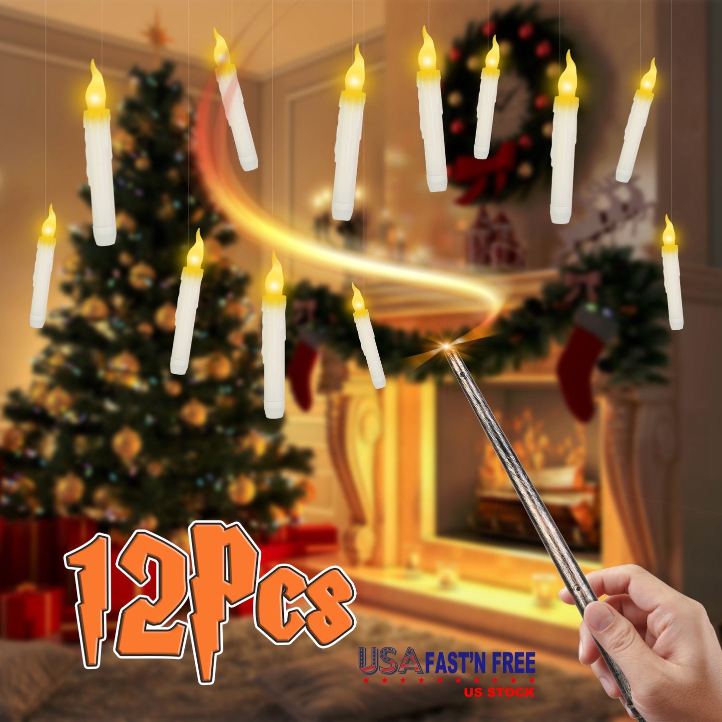 Floating LED Candles 12-Pack with Magic Wand Remote