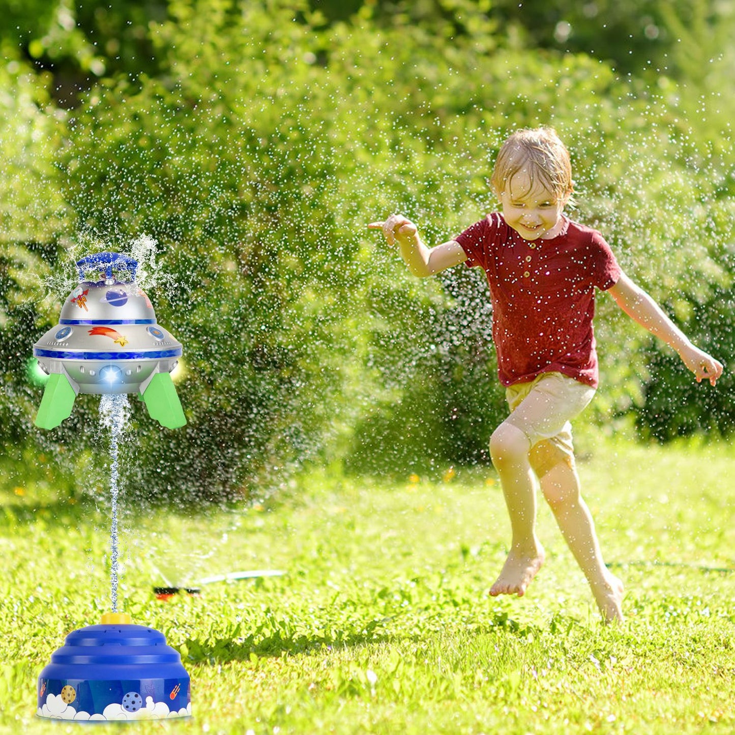UFO Water Sprinkler Toy with LED Lights & 360° Rotation