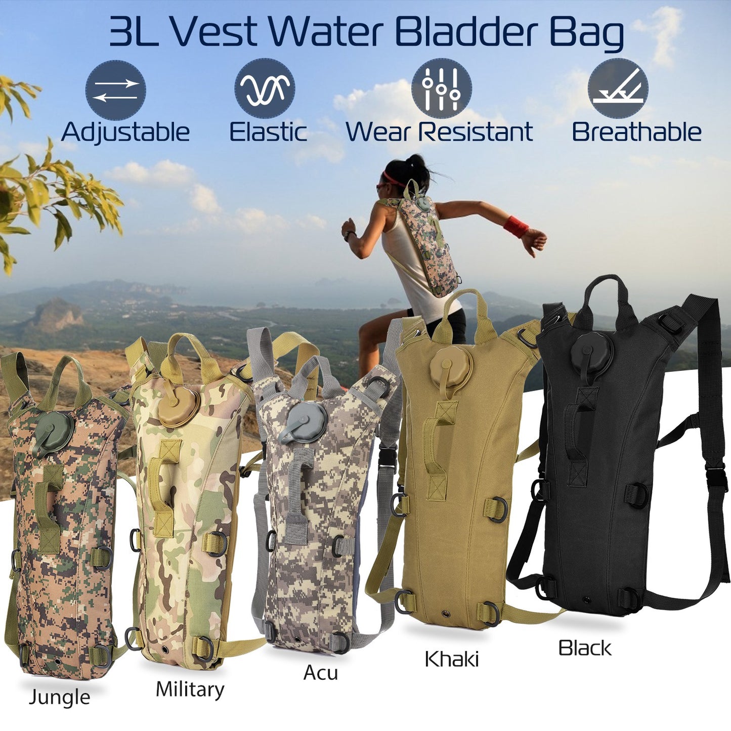 Tactical Hydration Pack with 3L Water Bladder