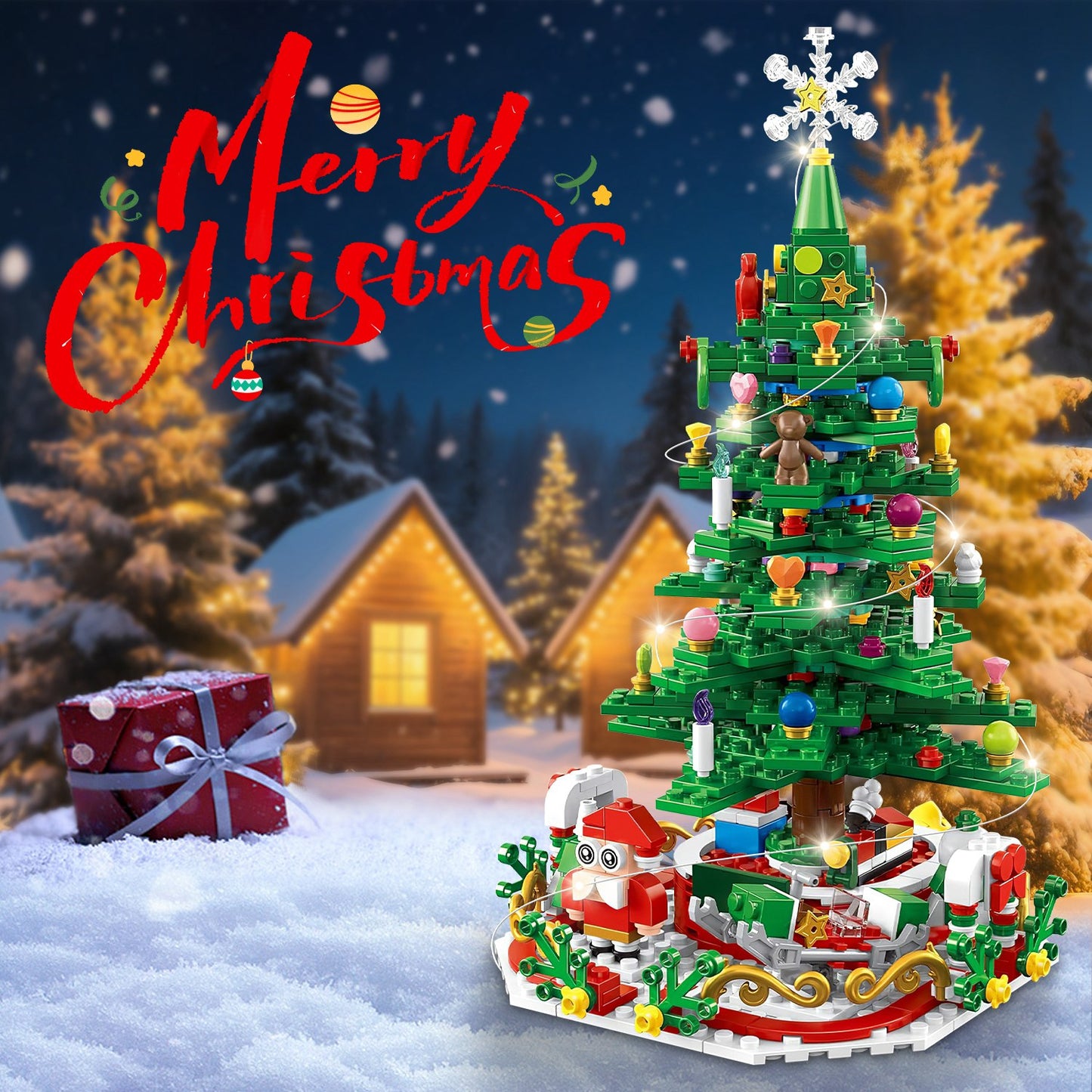 Christmas Tree Building Set with LED Lights & 24-Day Calendar