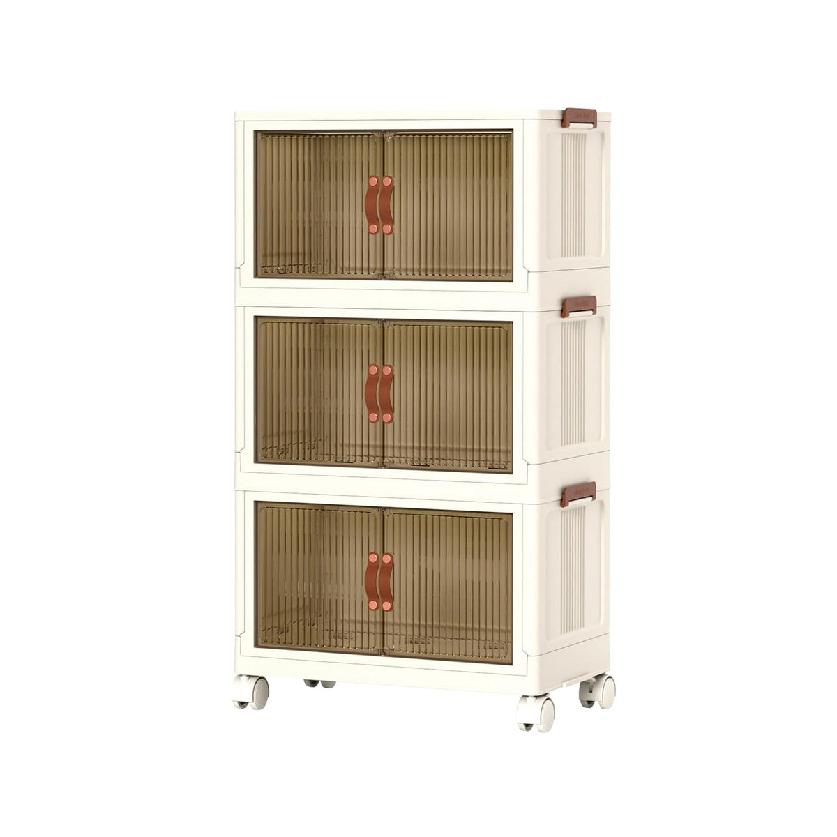 3Pcs Foldable Storage Bins with Lid Front Magnetic Door Collapsible Stackable Closet Organizer Containers with 4Pcs 360¡ Rotatable Wheels 8Pcs Small W