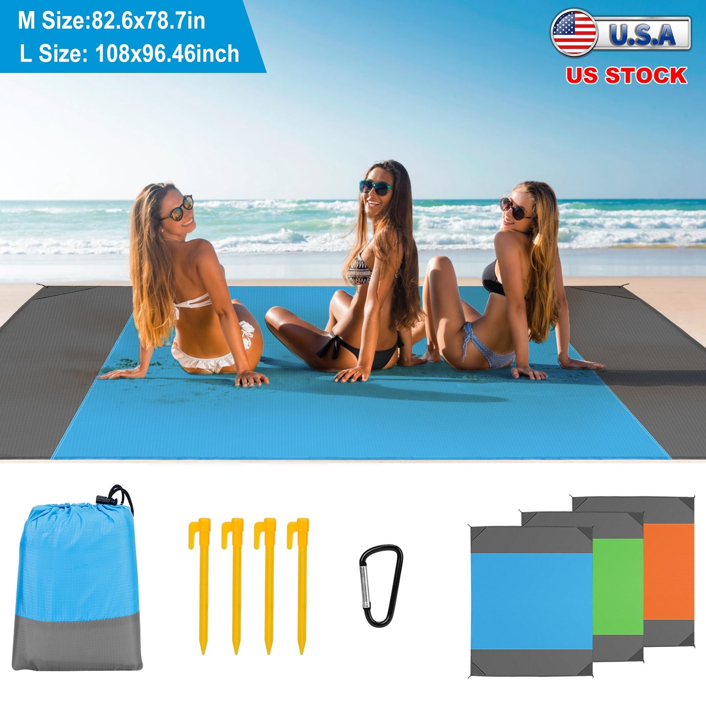Sand Proof Picnic Blanket with Anchors and Carry Bag