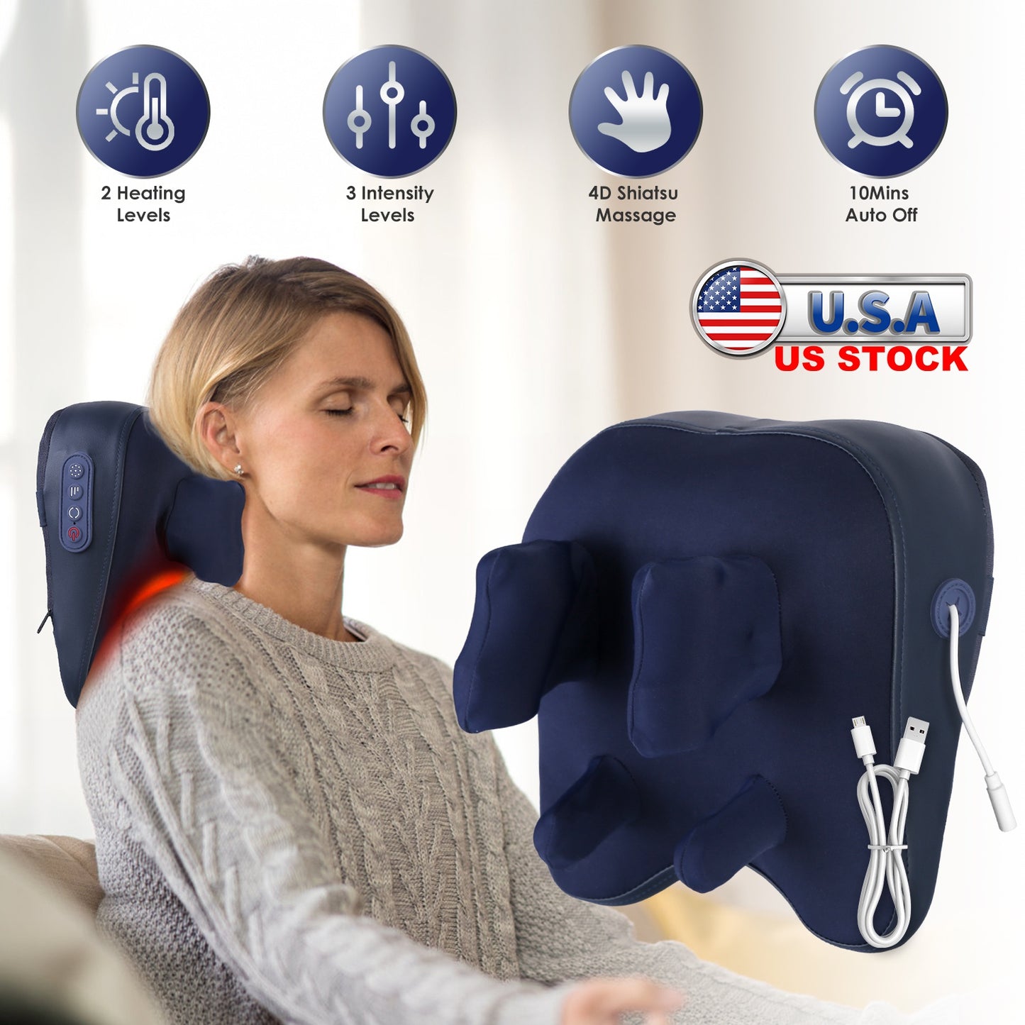 Cordless Neck Massager with Heating and 4D Shiatsu Kneading