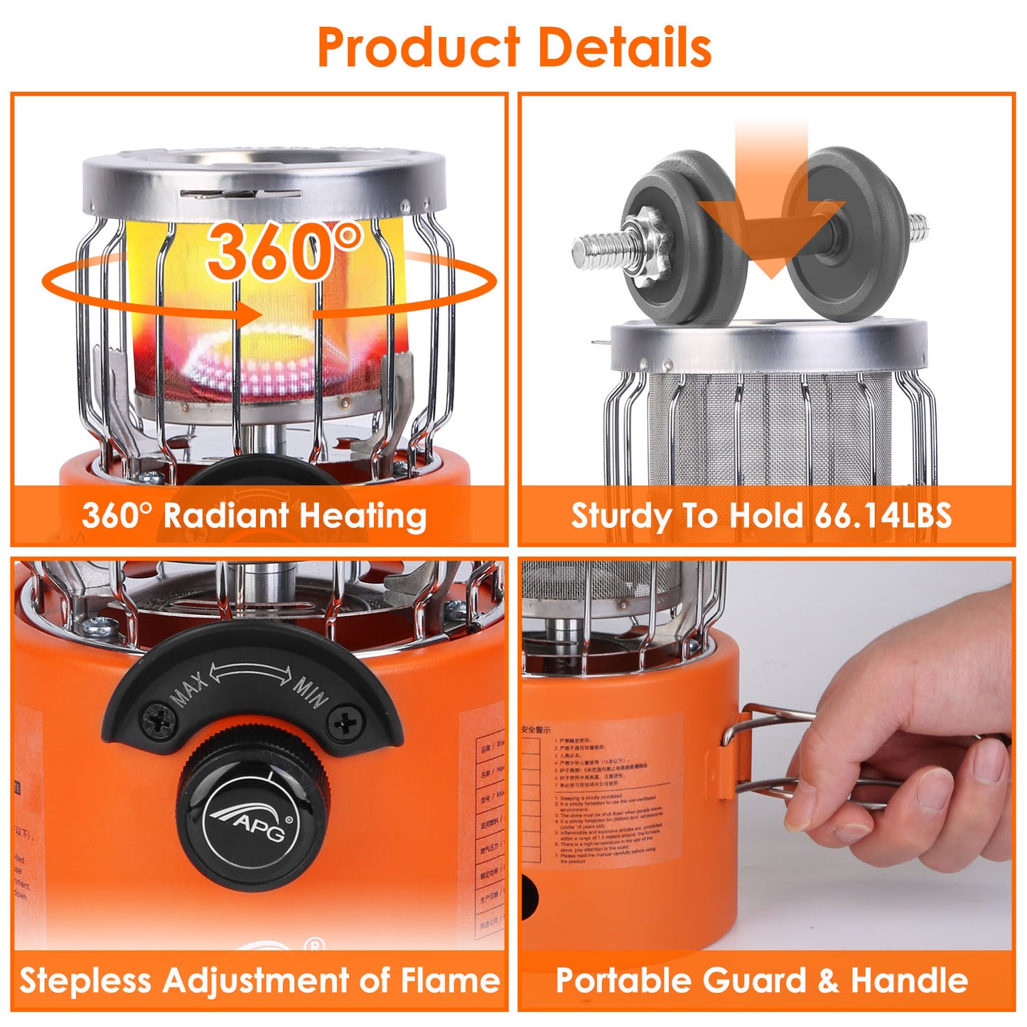 Portable Camping Stove & Heater 2-in-1 with 360° Heating