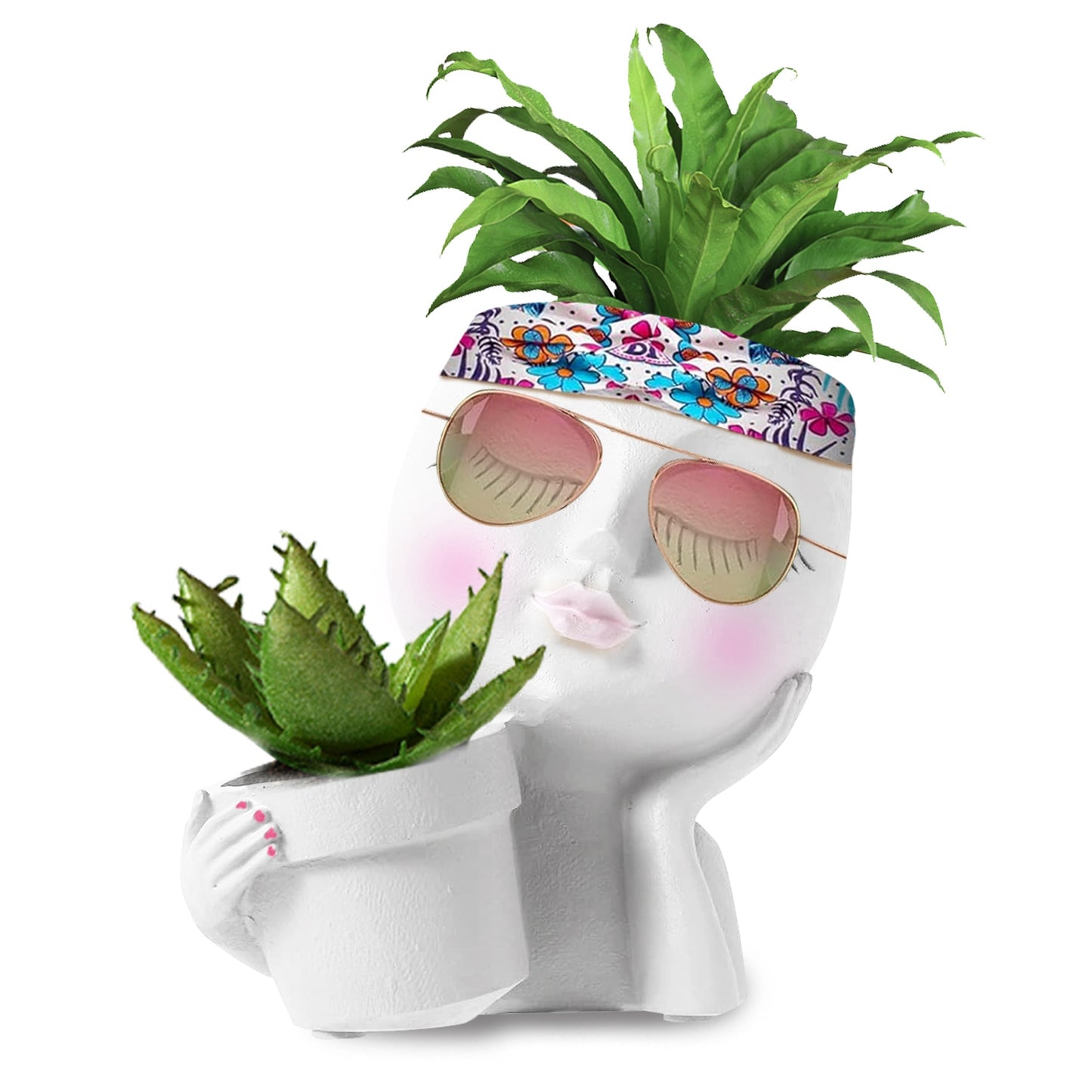 Girl Face Planter Pot with Dual Opening & Drainage Hole