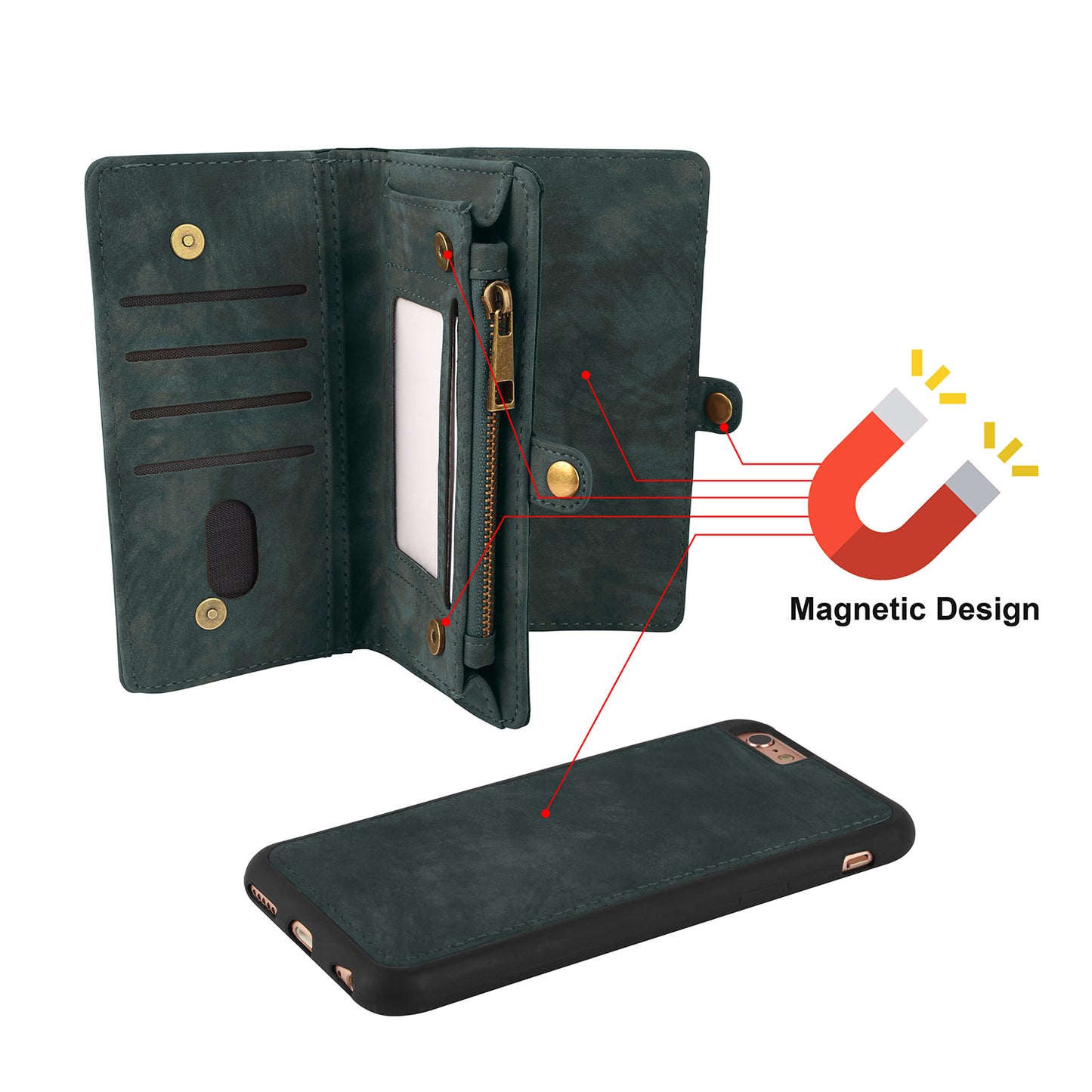 iPhone 6 Wallet Case with Detachable Magnetic Phone Holder